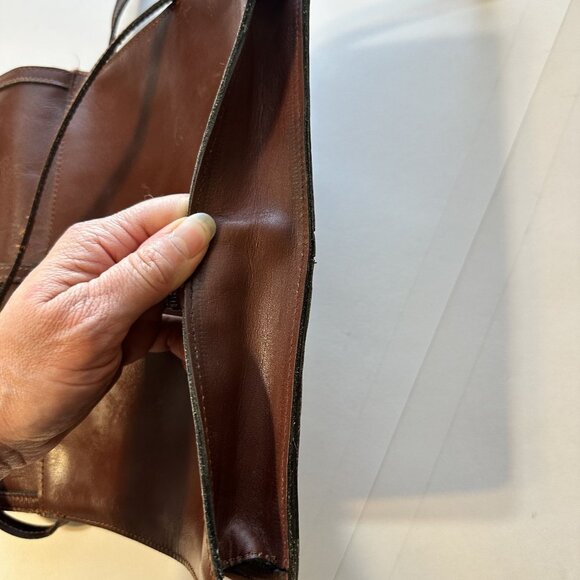 Vintage Brown Leather Crossbody Bag Purse Adjustable Strap Minimalist 10 x 7 in - Picture 10 of 11